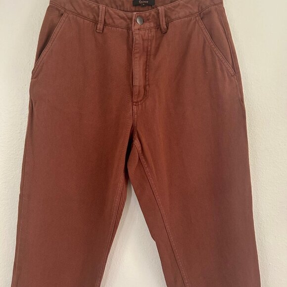 Quince Pants SZ4 Brown Organic Stretch Cotton Twill Wide-Leg Crop Relaxed - Picture 1 of 12